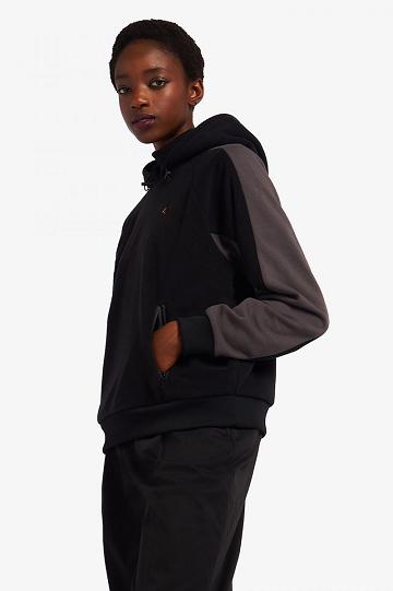 Dámské Mikiny Fred Perry Panelled S Kapucí Černé | CZ 1041GSOL